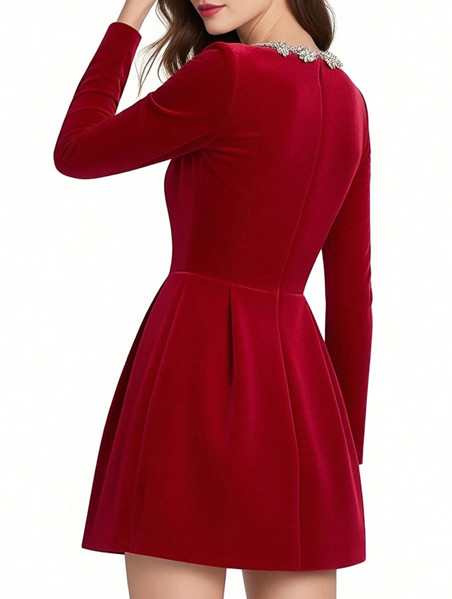 Stylish velvet square neck elegant dress for women_CWDSD11502