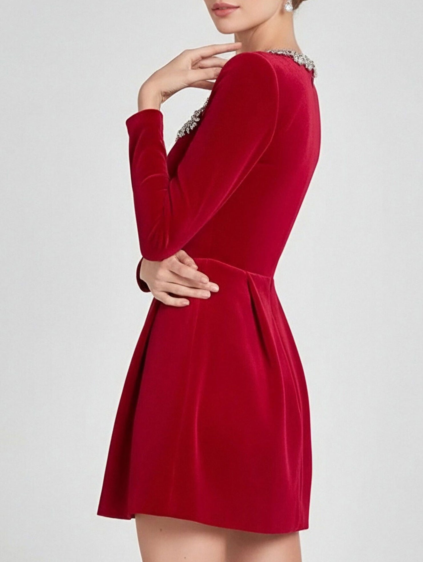 Stylish velvet square neck elegant dress for women_CWDSD11502