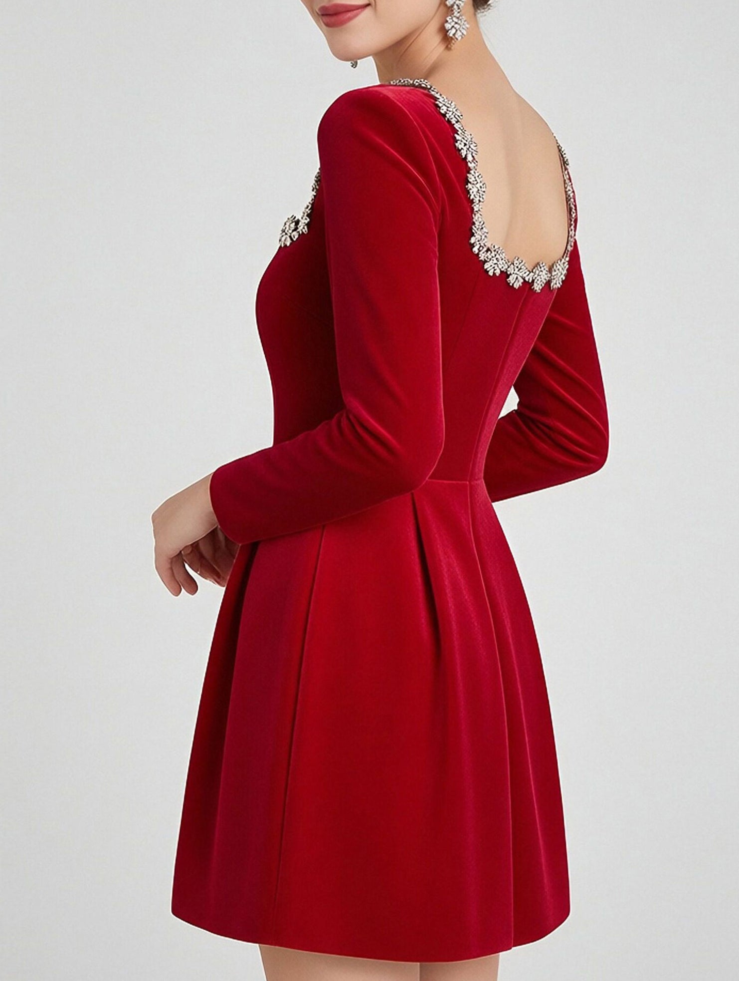 Stylish velvet square neck elegant dress for women_CWDSD11502