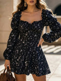 Elegant floral print fitted waist dress for women_CWDSD11503