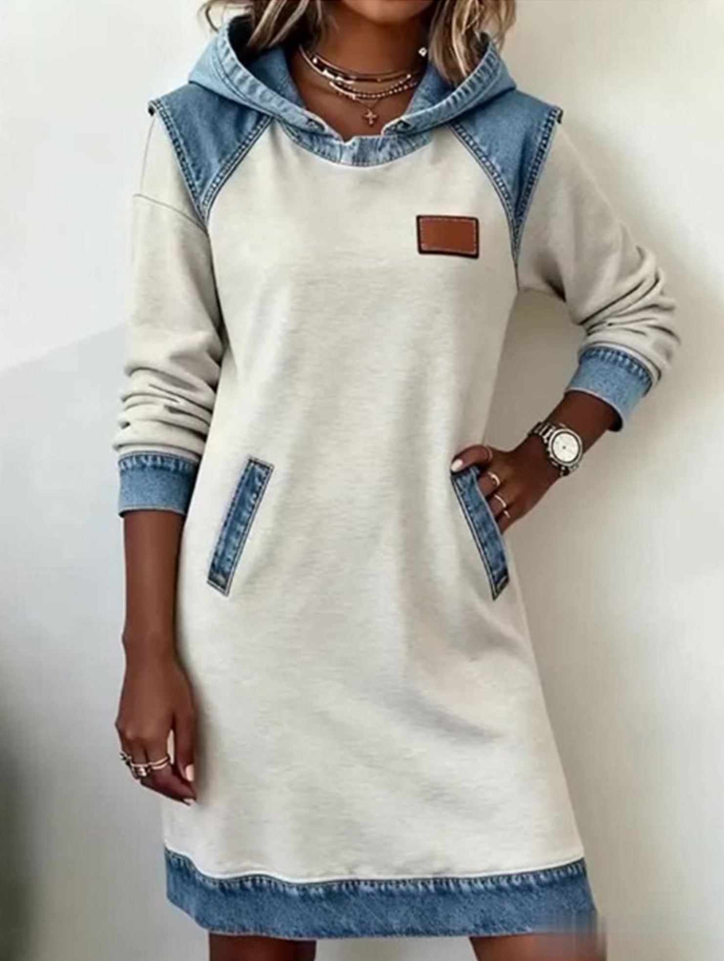 Color-blocked sexy waist-cinching dress for women_CWDSD11524