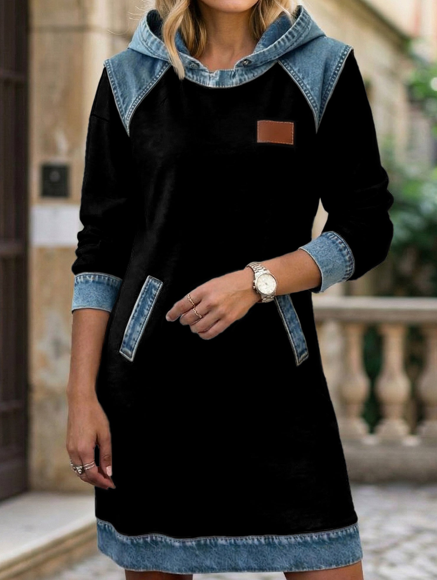 Color-blocked sexy waist-cinching dress for women_CWDSD11524