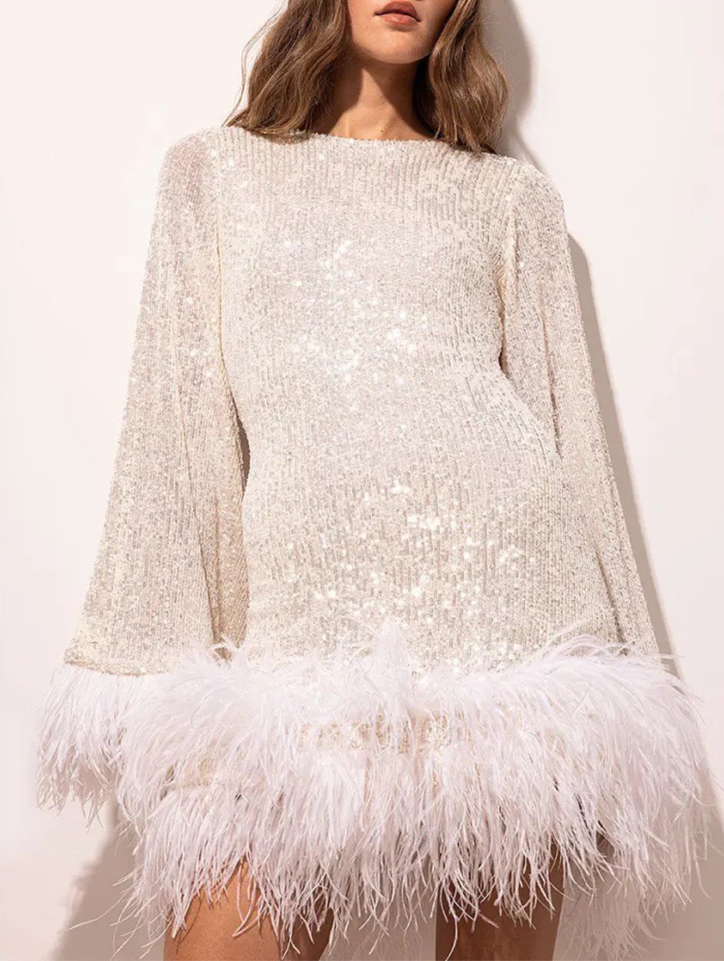 Solid Color Fringe Knit Sweater Dress_CWDSD11542