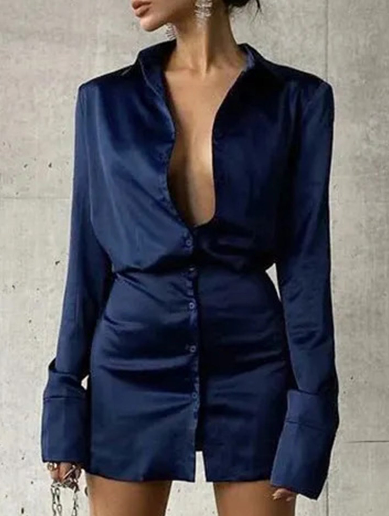 Loose Collar Shirt Sleeve Pencil Dress