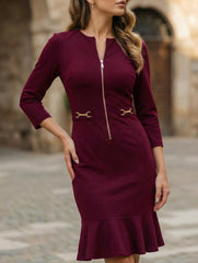 Zip Front Metal Detail Work Dress_CWDSD11546