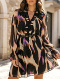Printed V Neck Bell Sleeve Slim Dress_CWDSD11547