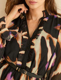 Printed V Neck Bell Sleeve Slim Dress_CWDSD11547