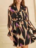 Printed V Neck Bell Sleeve Slim Dress_CWDSD11547