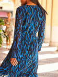 Printed V Neck Bell Sleeve Fit Dress_CWDSD11548