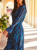 Printed V Neck Bell Sleeve Fit Dress_CWDSD11548