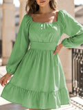 Women's square neckline ruffled tie-up short dress_CWDSD11560