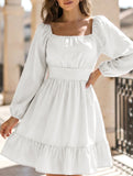 Women's square neckline ruffled tie-up short dress_CWDSD11560