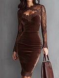 Sheer Lace V Neck Slim Fit Dress_CWDSD11593