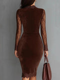 Sheer Lace V Neck Slim Fit Dress_CWDSD11593