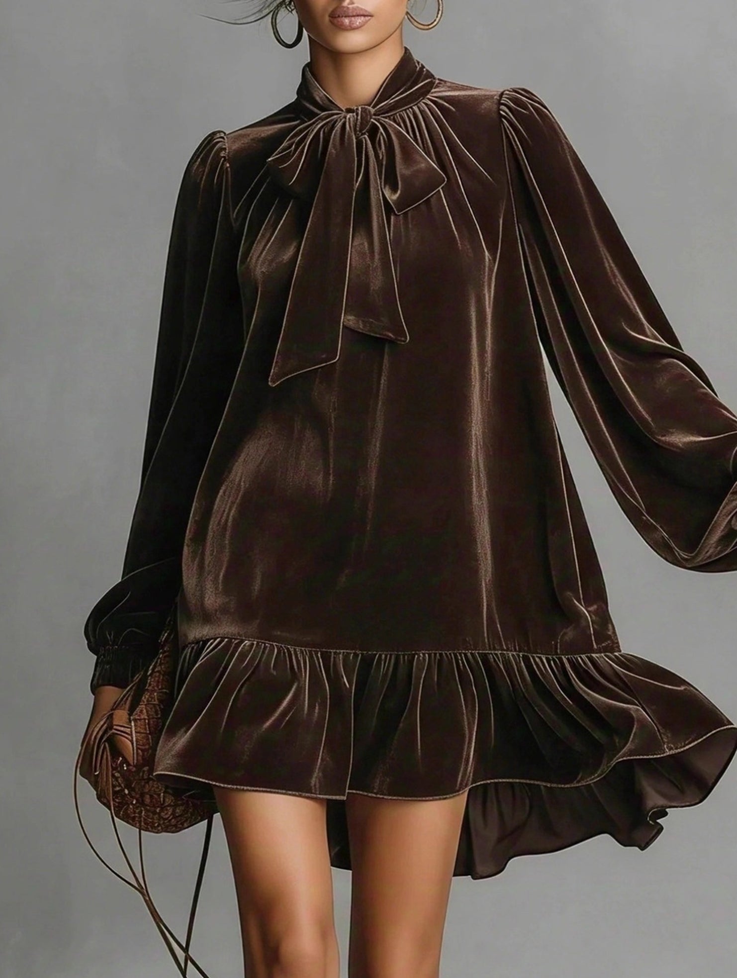 Vintage Loose Long Sleeve Solid Maxi Dress_CWDSD11605