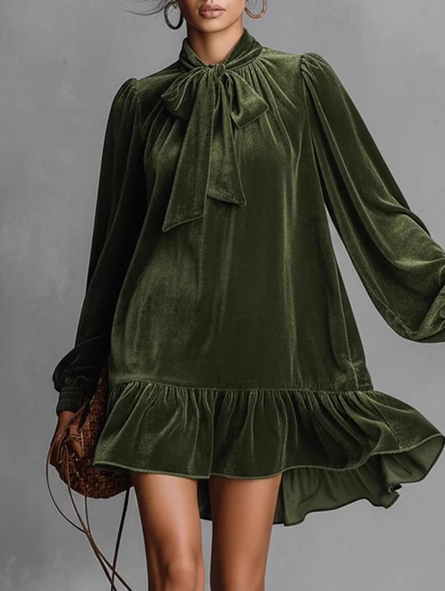 Vintage Loose Long Sleeve Solid Maxi Dress_CWDSD11605
