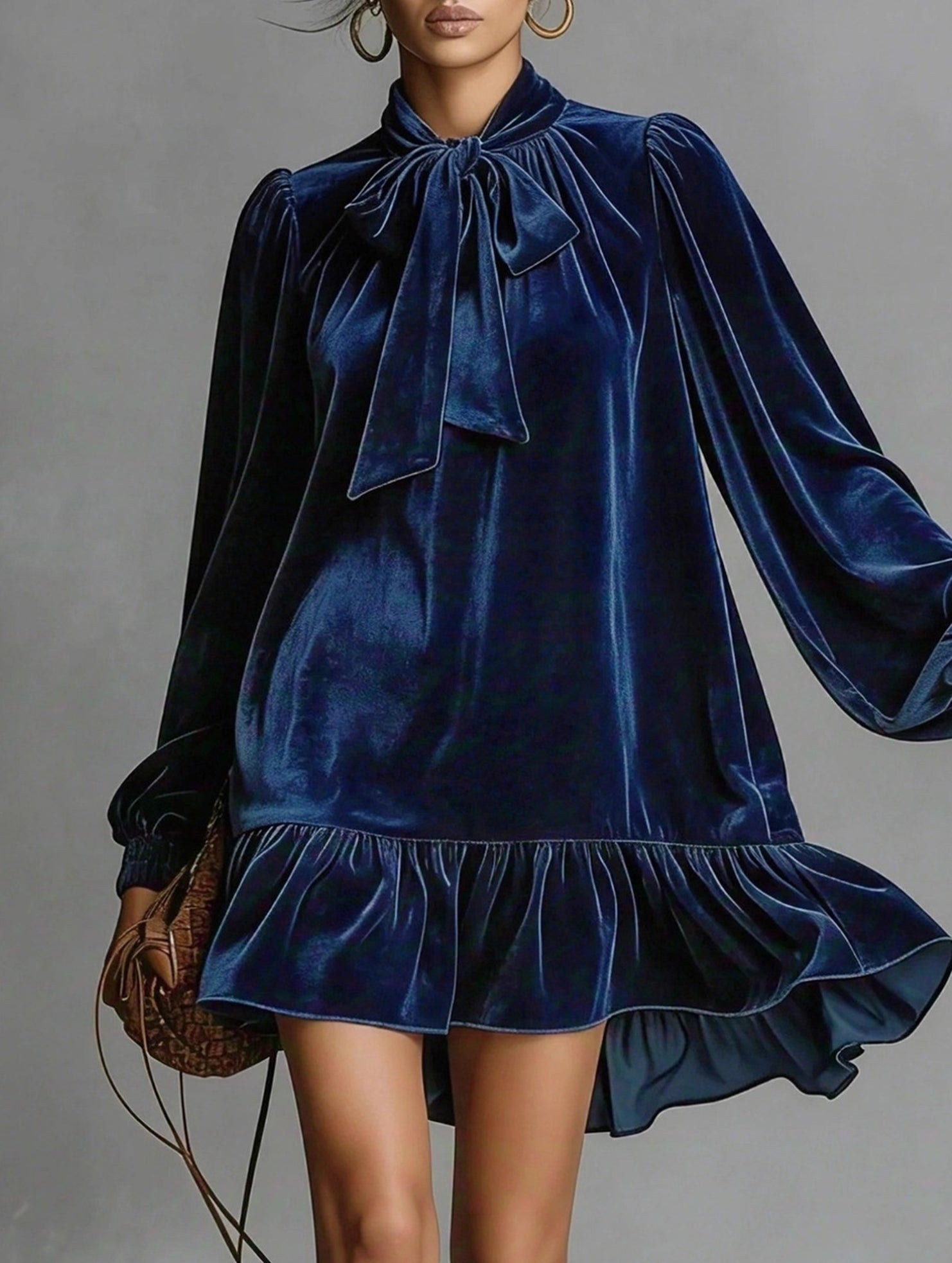 Vintage Loose Long Sleeve Solid Maxi Dress_CWDSD11605