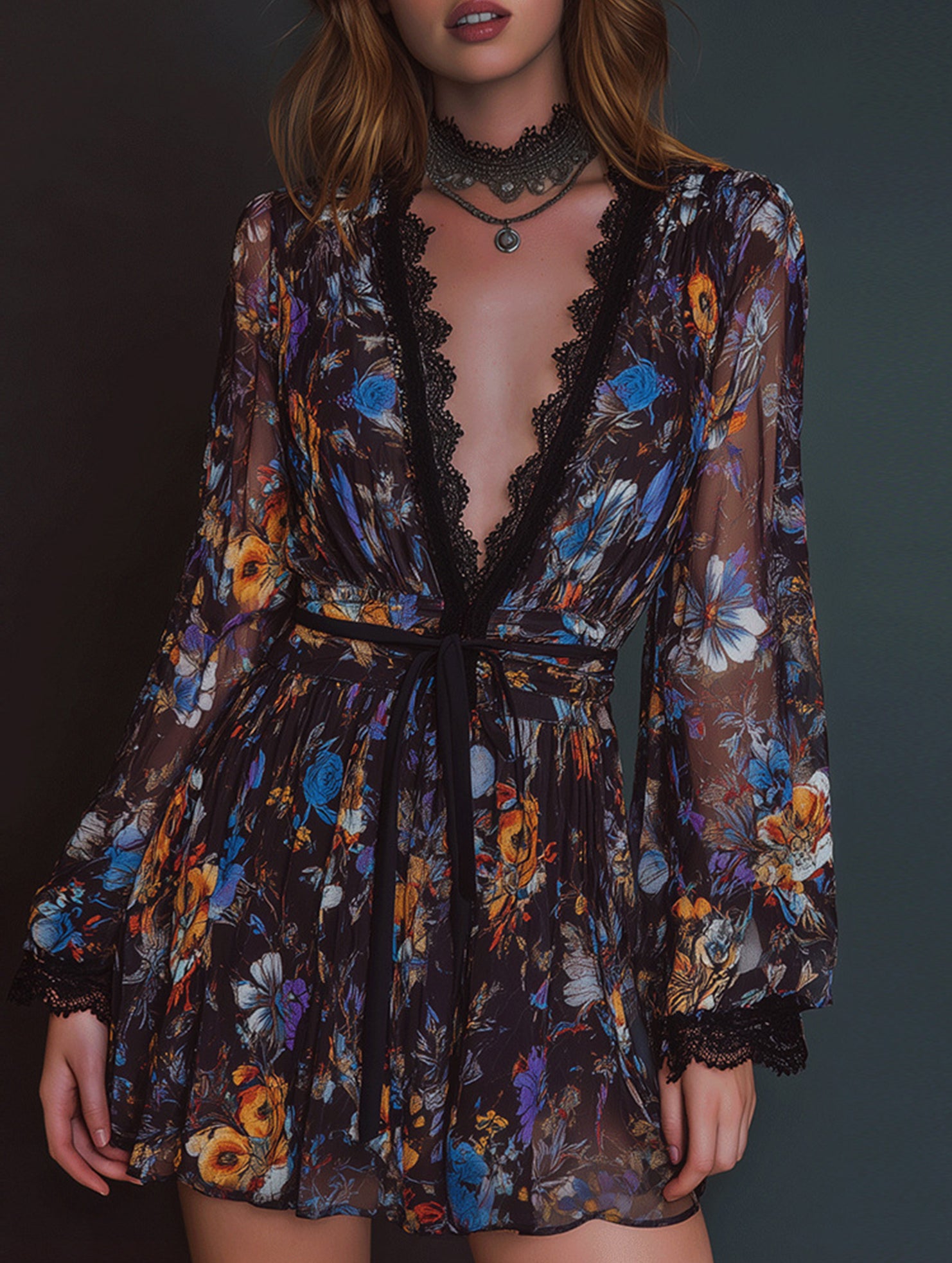 V Neck Organza Waist Fit Mini Dress_CWDSD11606