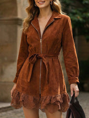 Solid Casual Patchwork Cardigan Dress_CWDSD11610
