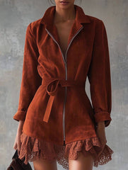 Solid Casual Patchwork Cardigan Dress_CWDSD11610
