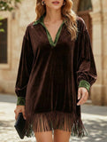 Color-blocked loose-fitting tassel dress for women_CWDSD11615