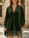 Color-blocked loose-fitting tassel dress for women_CWDSD11615