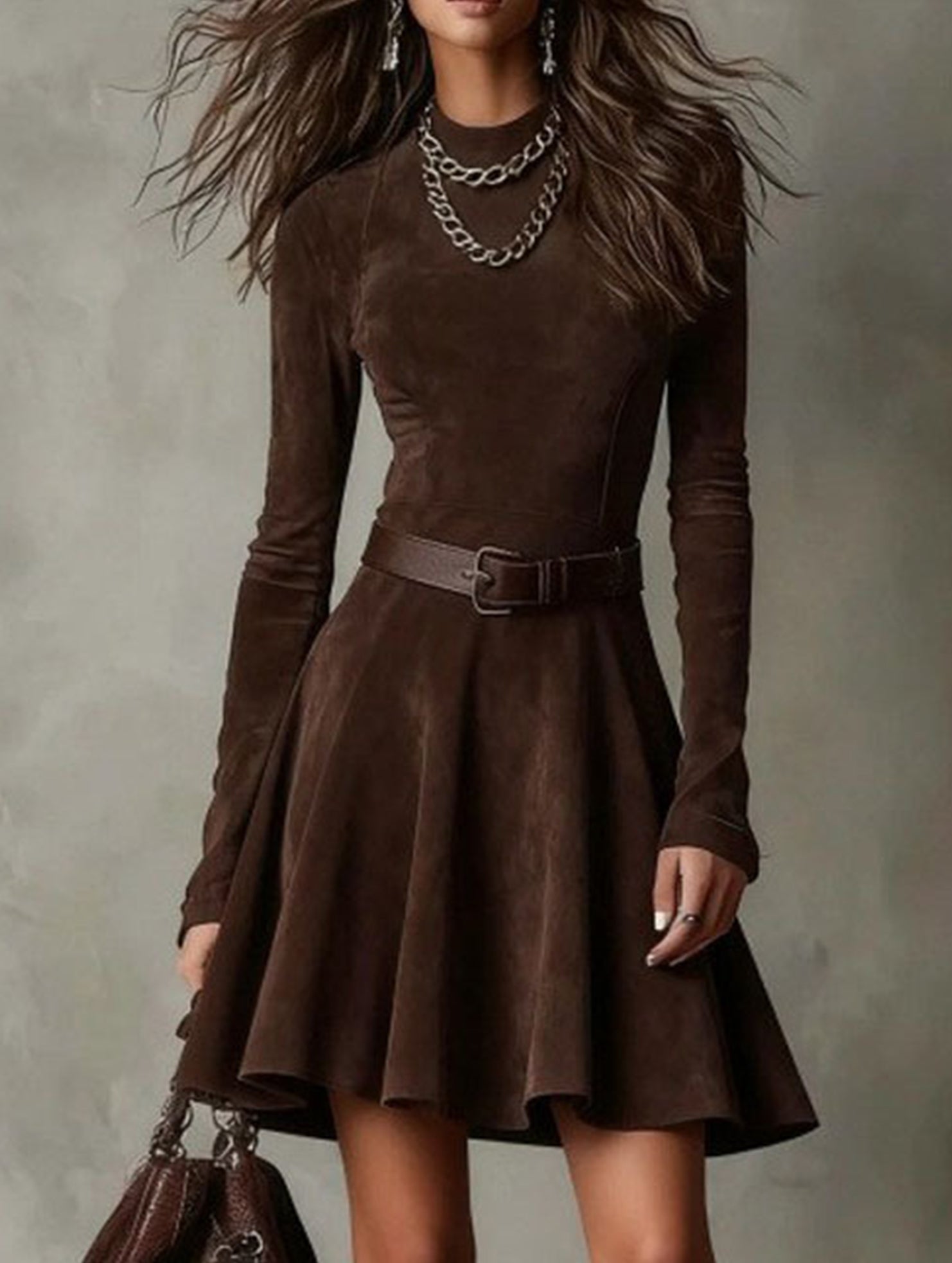 Elegant Slim Fit Long Sleeve Midi Dress_CWDSD11619