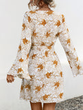 V Neck Bell Sleeve Printed Midi Dress_CWDSD11620