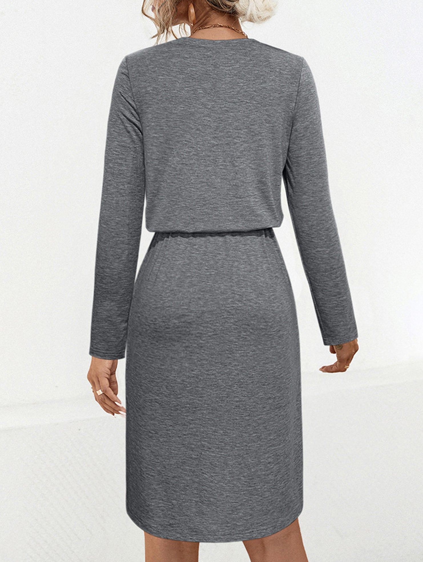 Solid Crew Neck Tie Slit Midi Dress_CWDSD11621