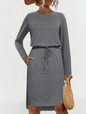 Solid Crew Neck Tie Slit Midi Dress_CWDSD11621
