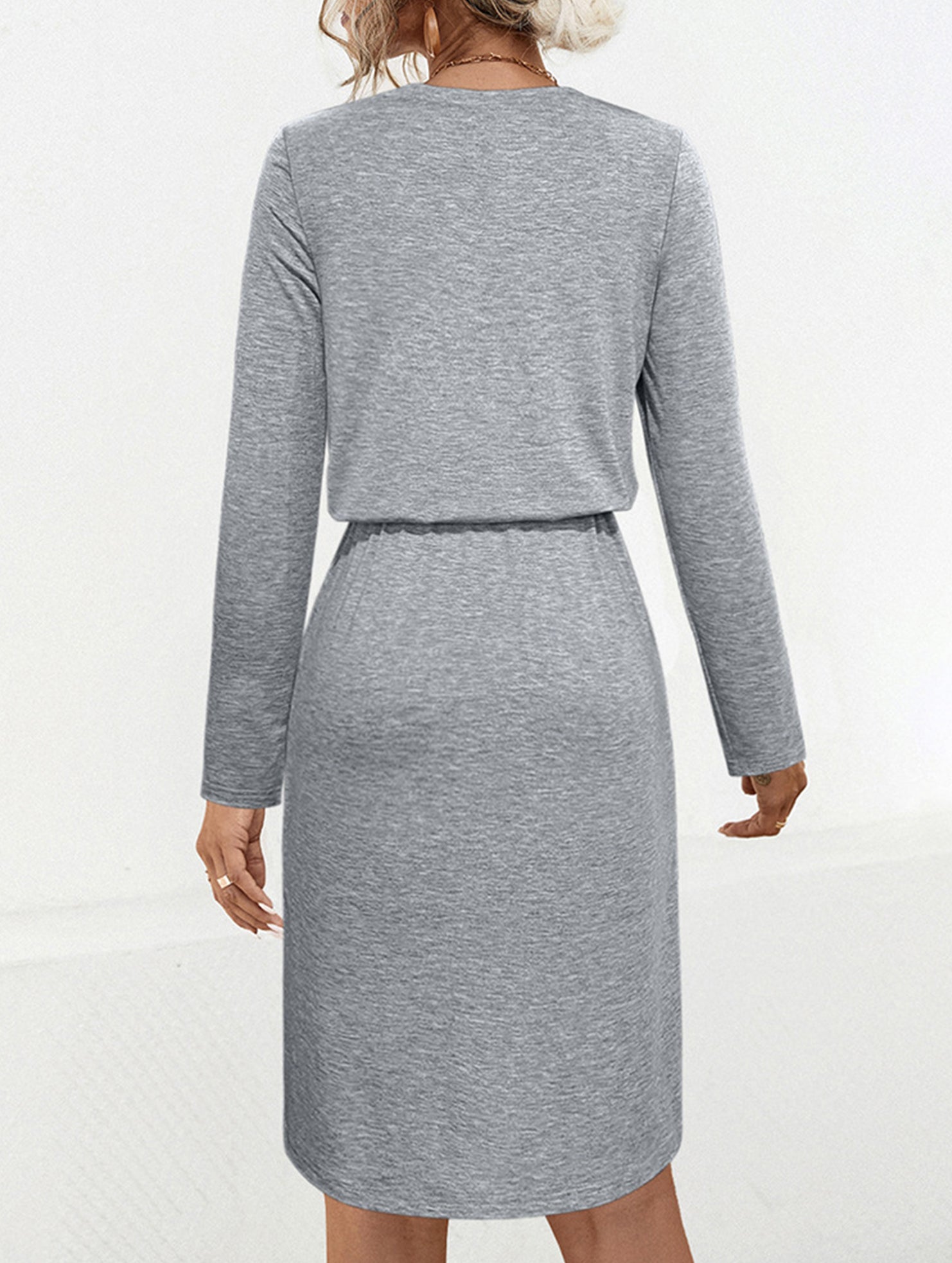 Solid Crew Neck Tie Slit Midi Dress_CWDSD11621