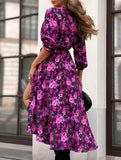 V Neck Tie Waist Long Sleeve Dress_CWDSD11628