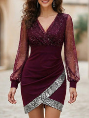 Women's mesh sequin patchwork dress