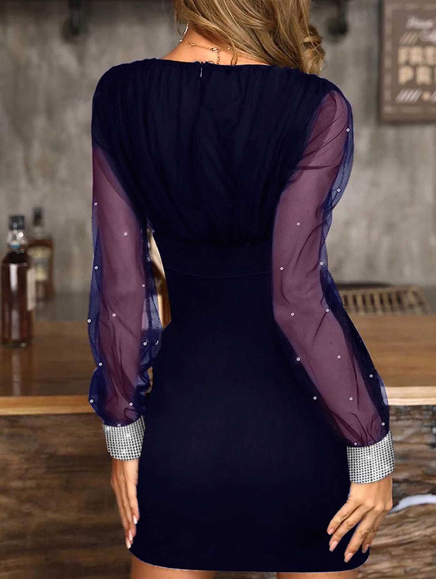 Women's Mesh Beaded Dress - Slim Fit and Sexy