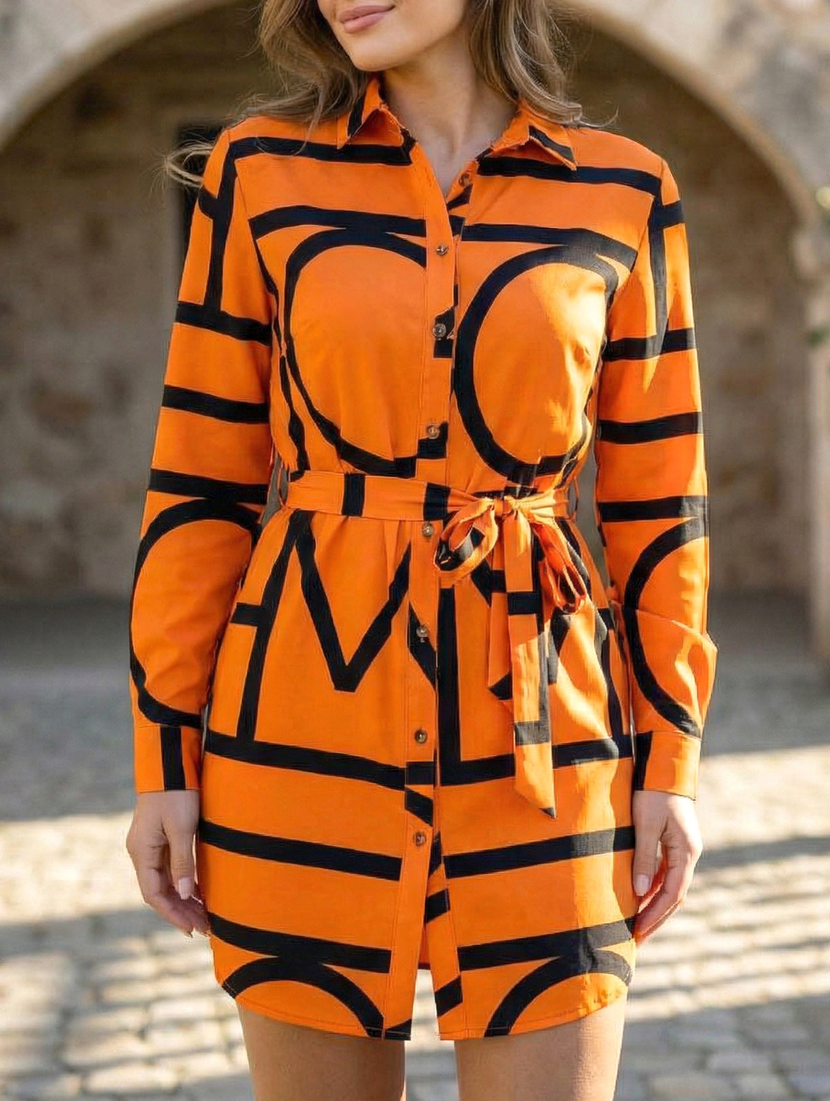 Floral long-sleeved casual shirt dress for women_CWDSD11634