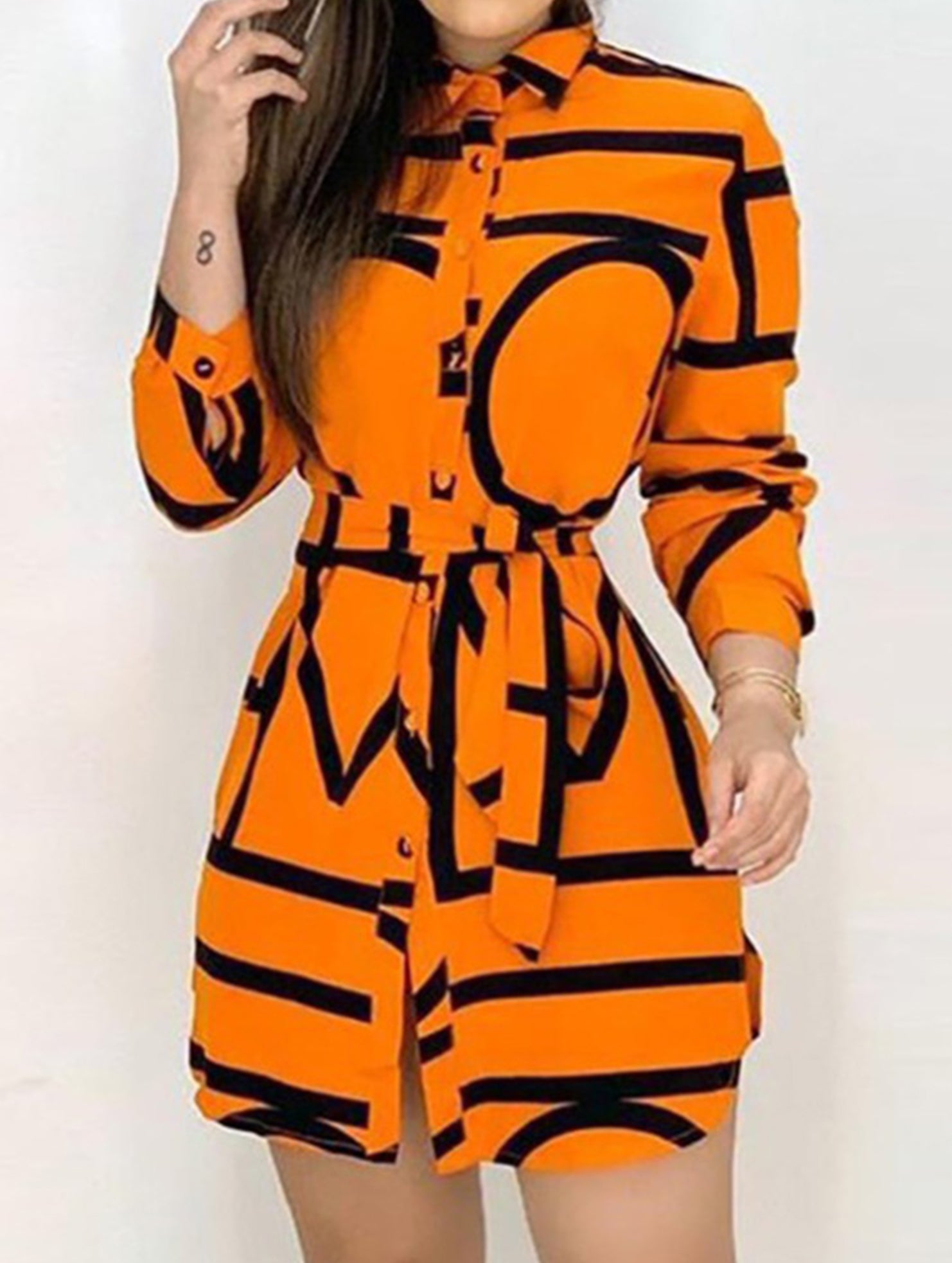 Floral long-sleeved casual shirt dress for women_CWDSD11634