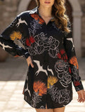 Women's V-neck button-down striped shirt dress_CWDSD11635