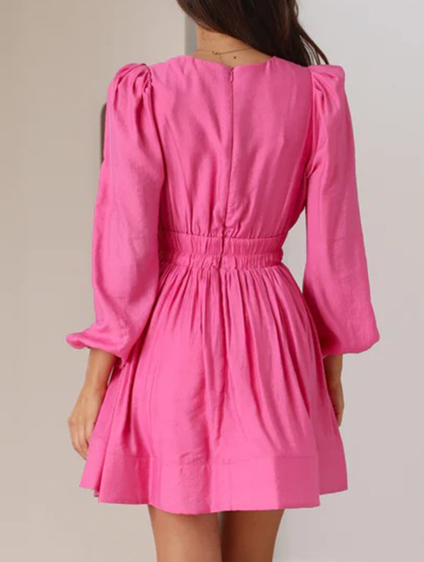 Slimming deep V-neck pleated dress for women