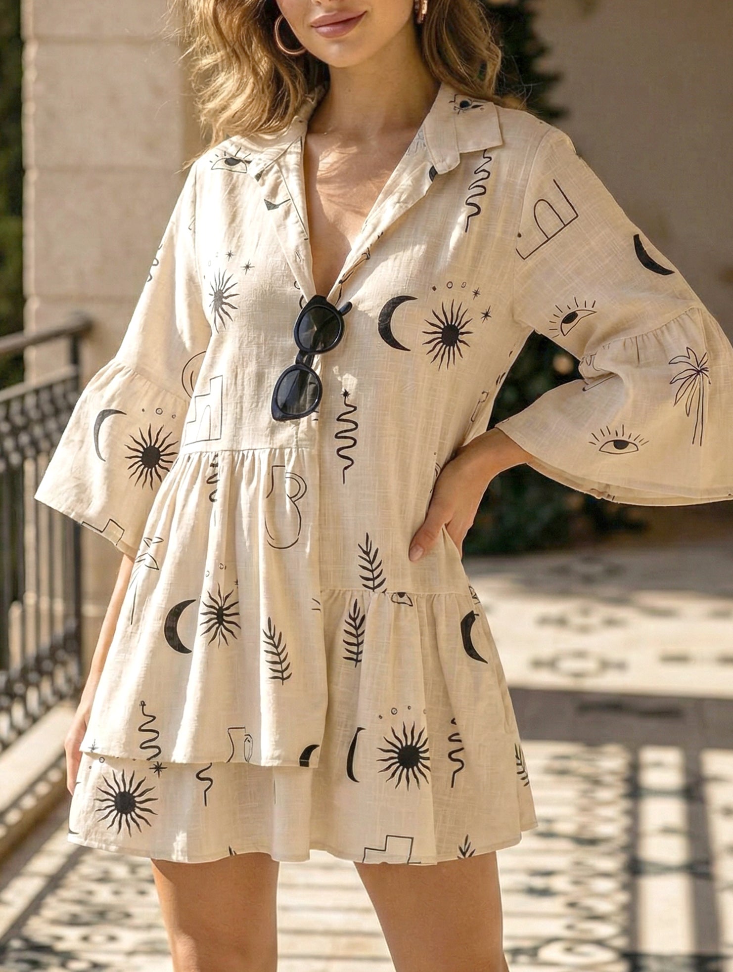 Comfortable bell-sleeved ethnic-style loose dress