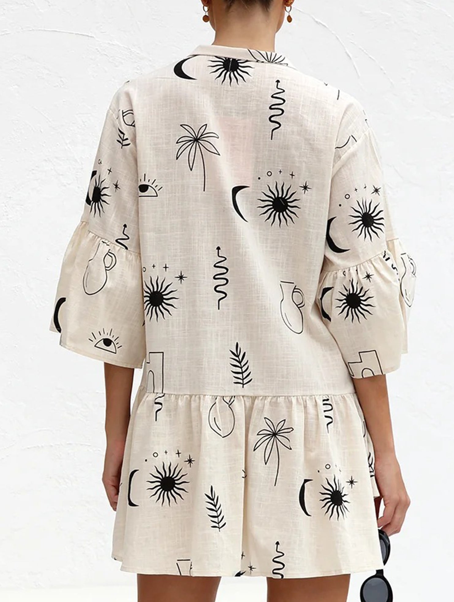 Comfortable bell-sleeved ethnic-style loose dress