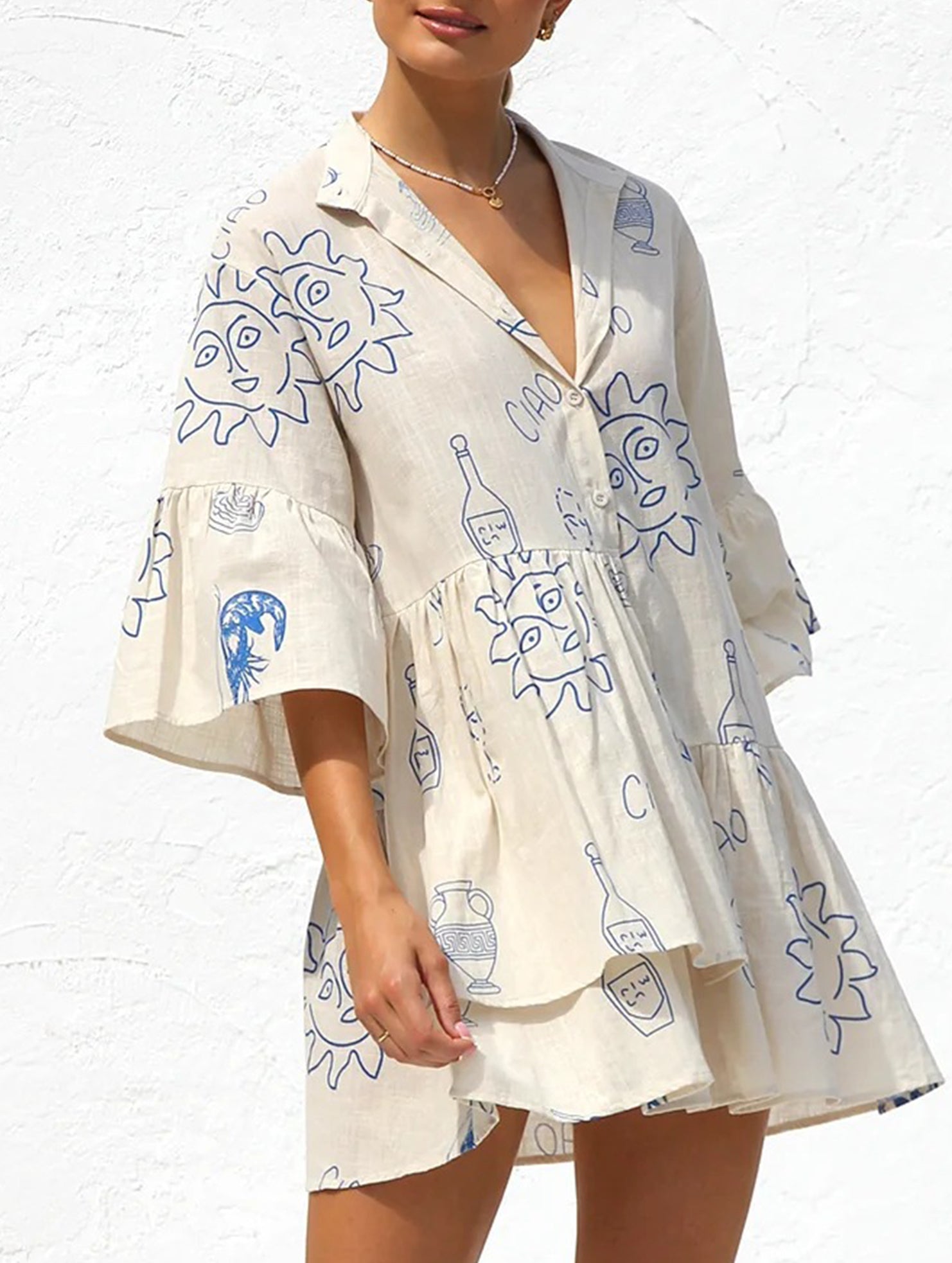 Comfortable bell-sleeved ethnic-style loose dress