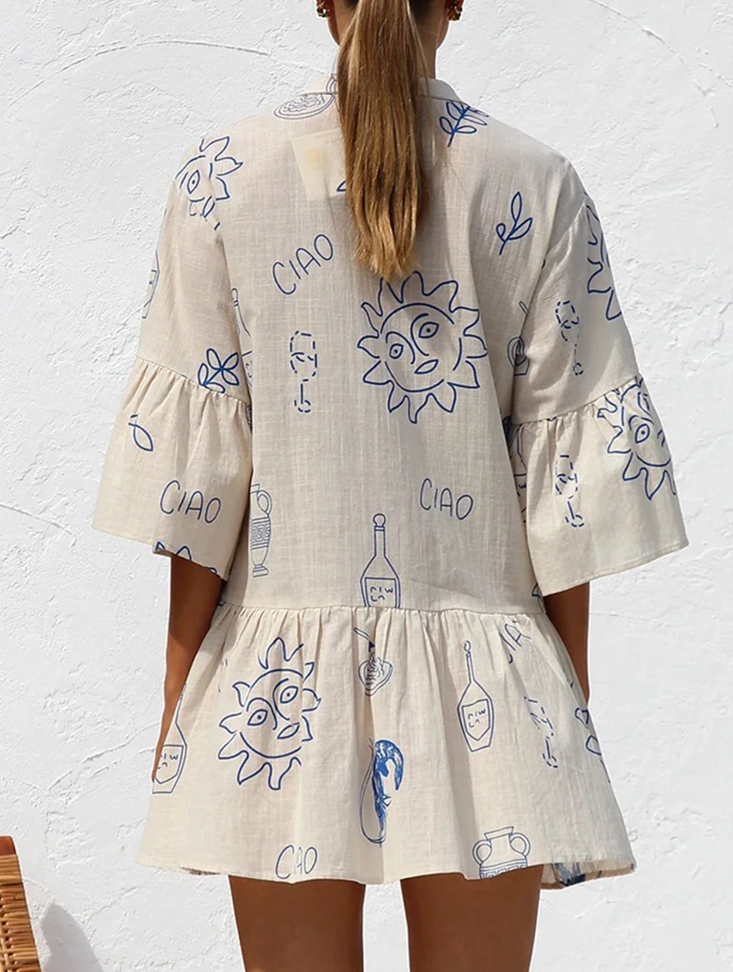 Comfortable bell-sleeved ethnic-style loose dress