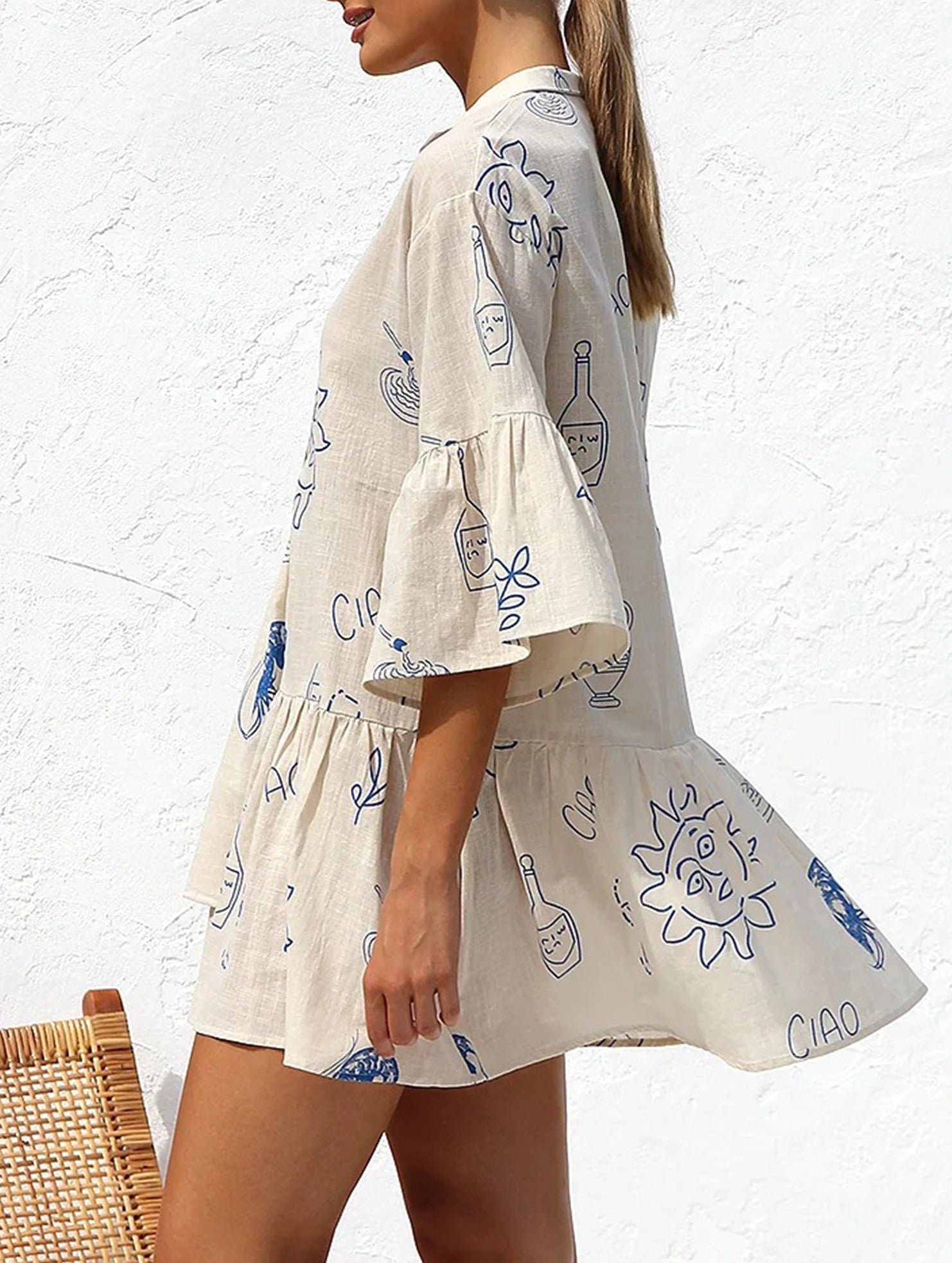 Comfortable bell-sleeved ethnic-style loose dress