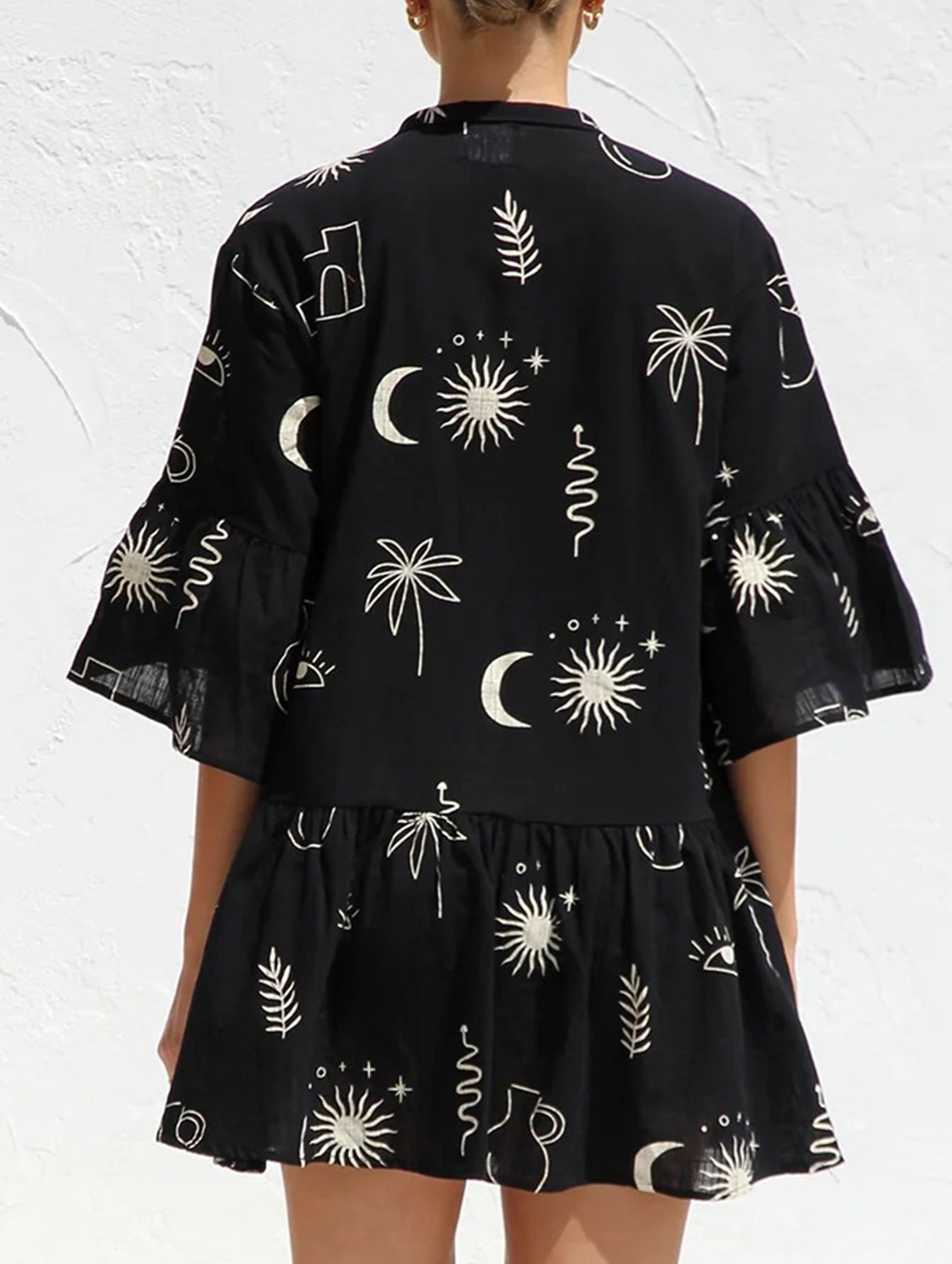 Comfortable bell-sleeved ethnic-style loose dress