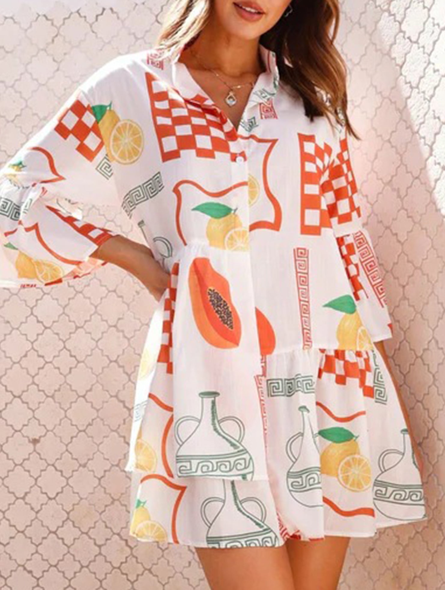 Comfortable bell-sleeved ethnic-style loose dress