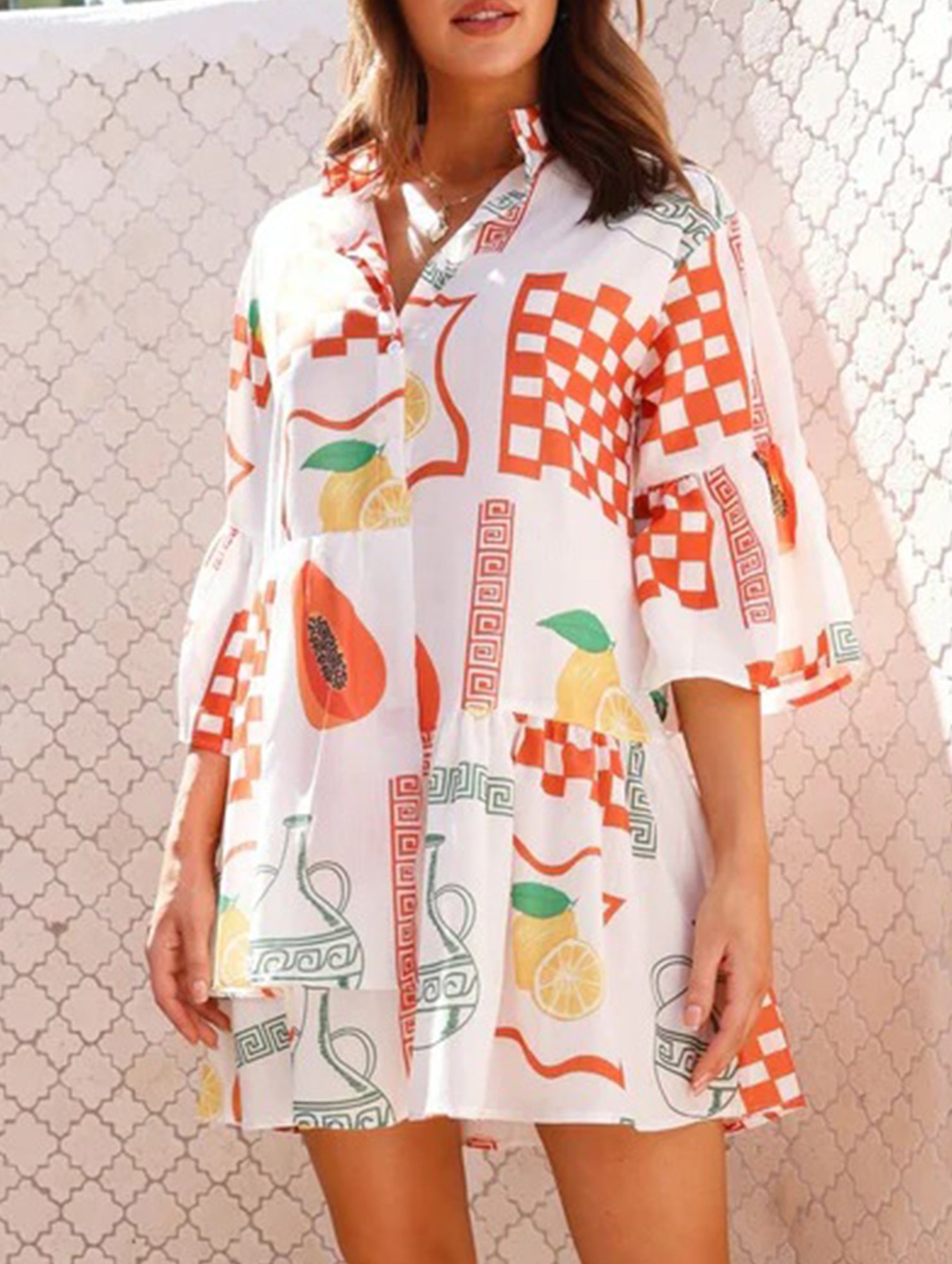 Comfortable bell-sleeved ethnic-style loose dress