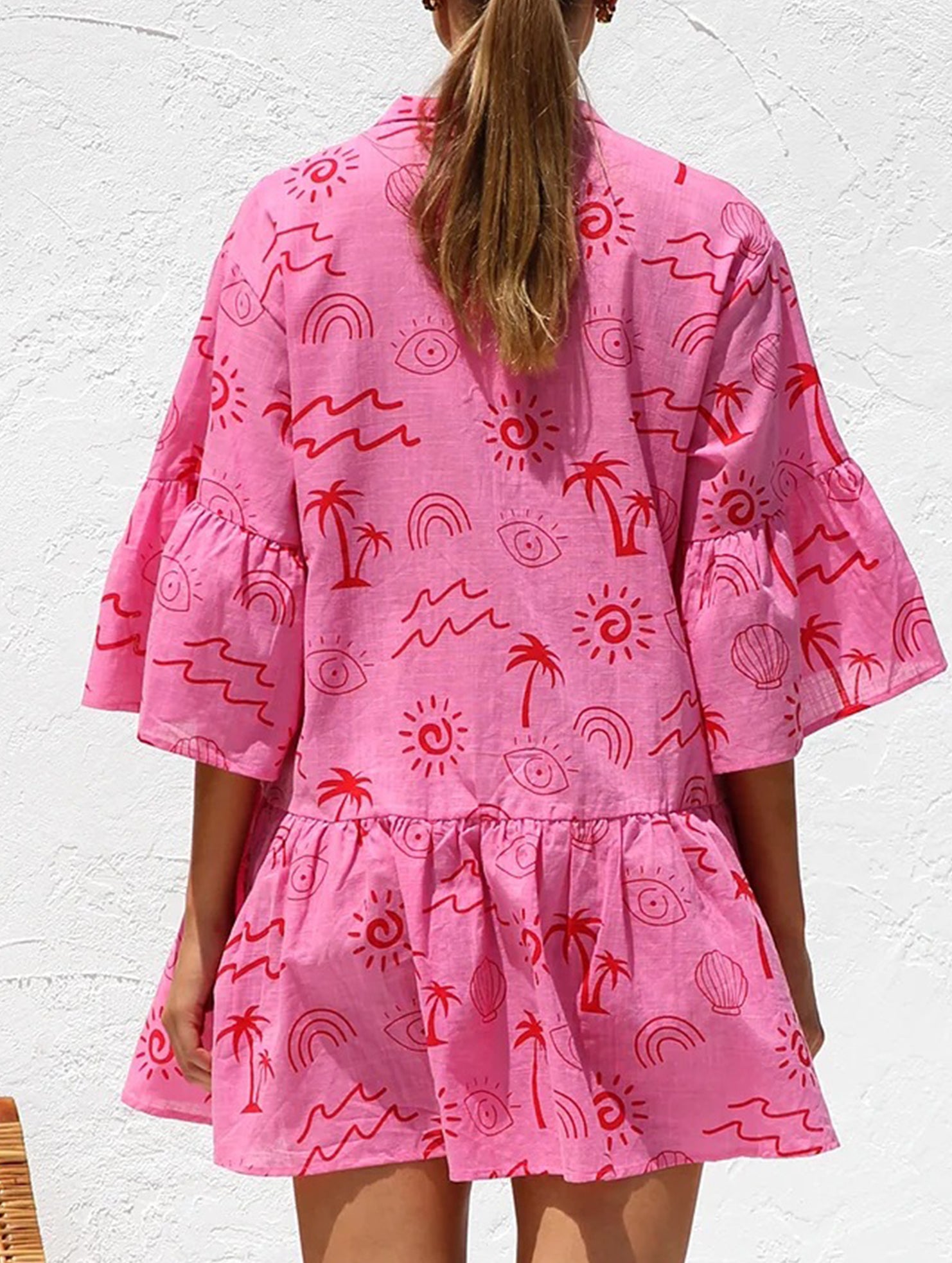 Comfortable bell-sleeved ethnic-style loose dress