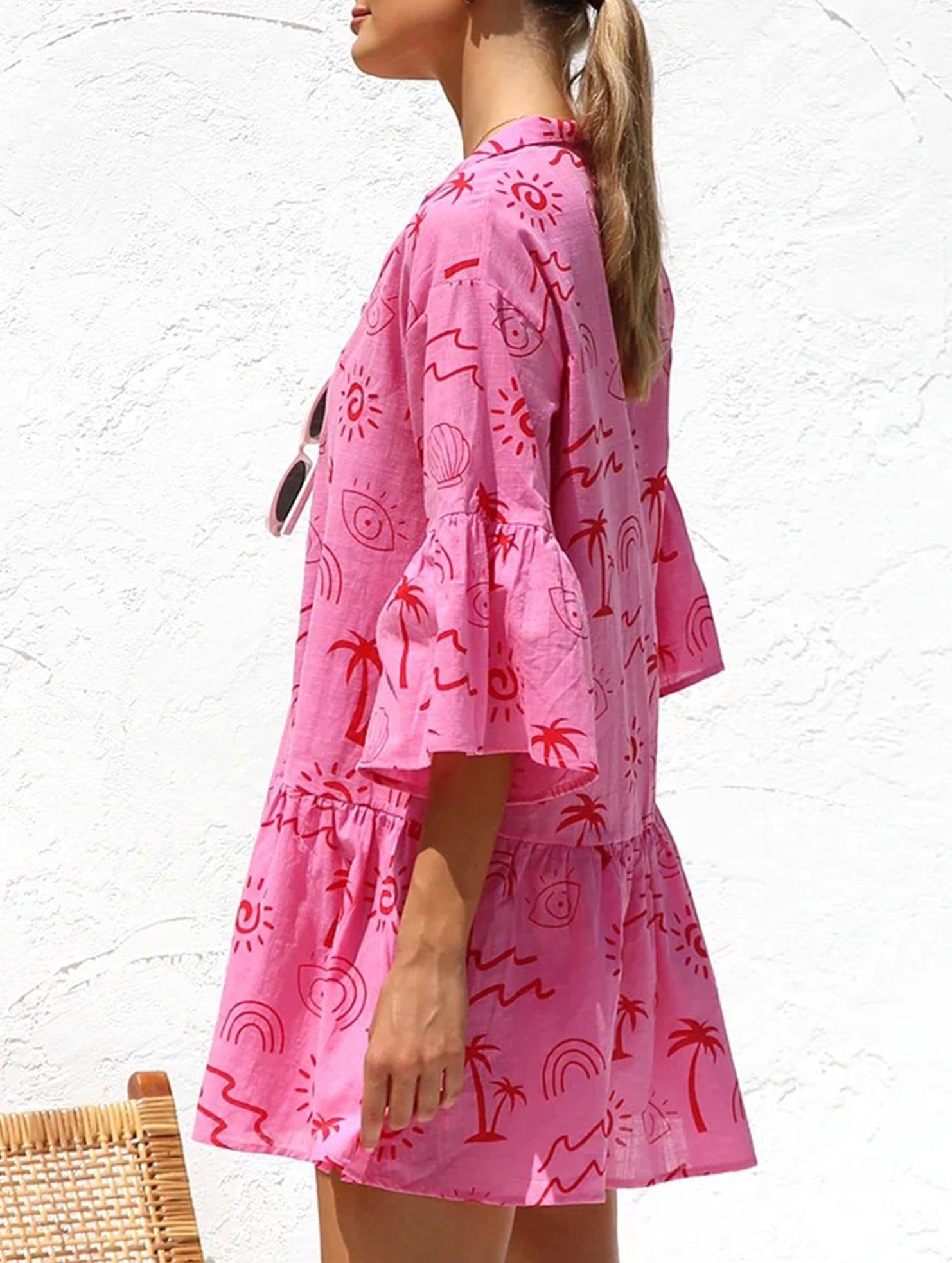 Comfortable bell-sleeved ethnic-style loose dress