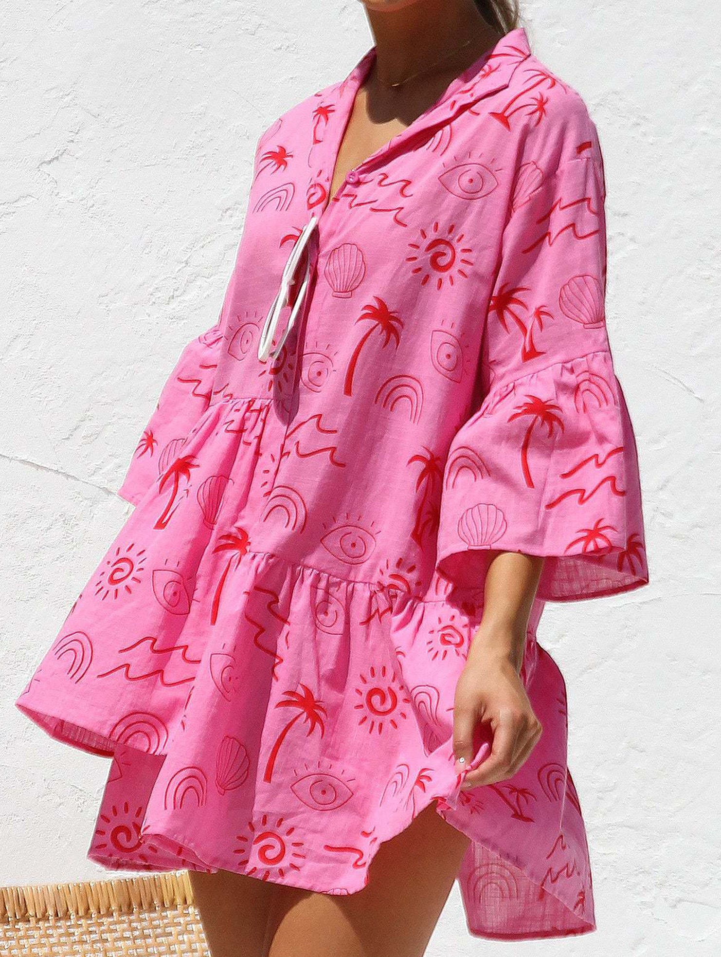 Comfortable bell-sleeved ethnic-style loose dress
