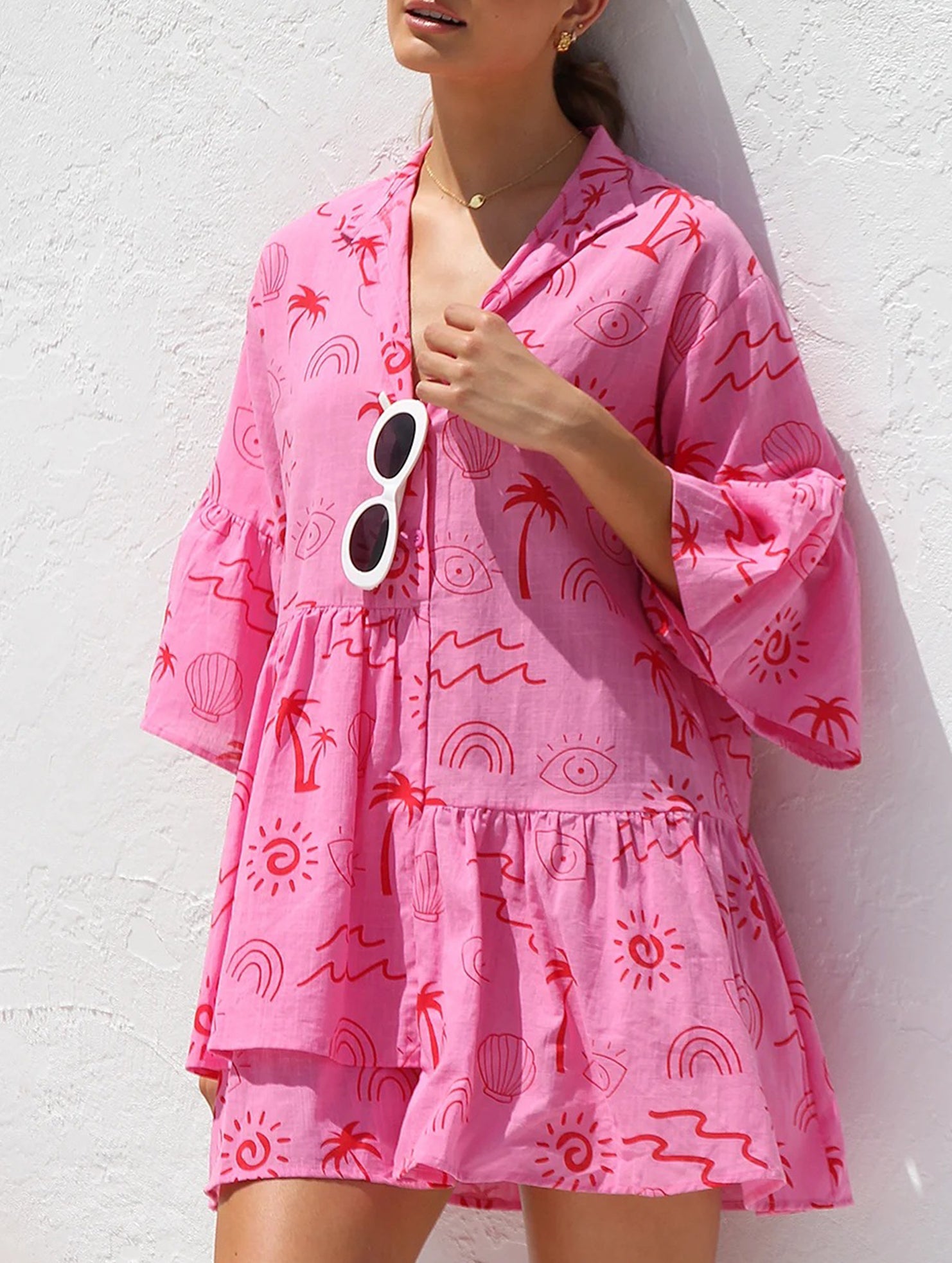 Comfortable bell-sleeved ethnic-style loose dress